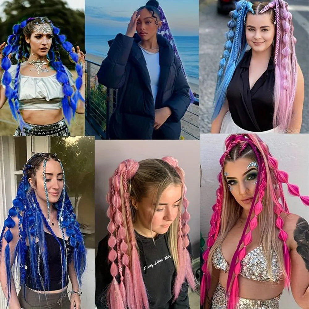 Lantern Bubble Ponytail Extension – 20" Ombre Twisted Braid with Elastic Band for Women