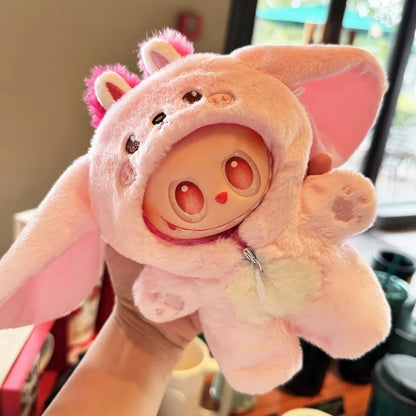 Cute Pink Rabbit & Elephant Jumpsuit for Labubu V1–V2 Dolls – Fun Animal Outfit & Accessories