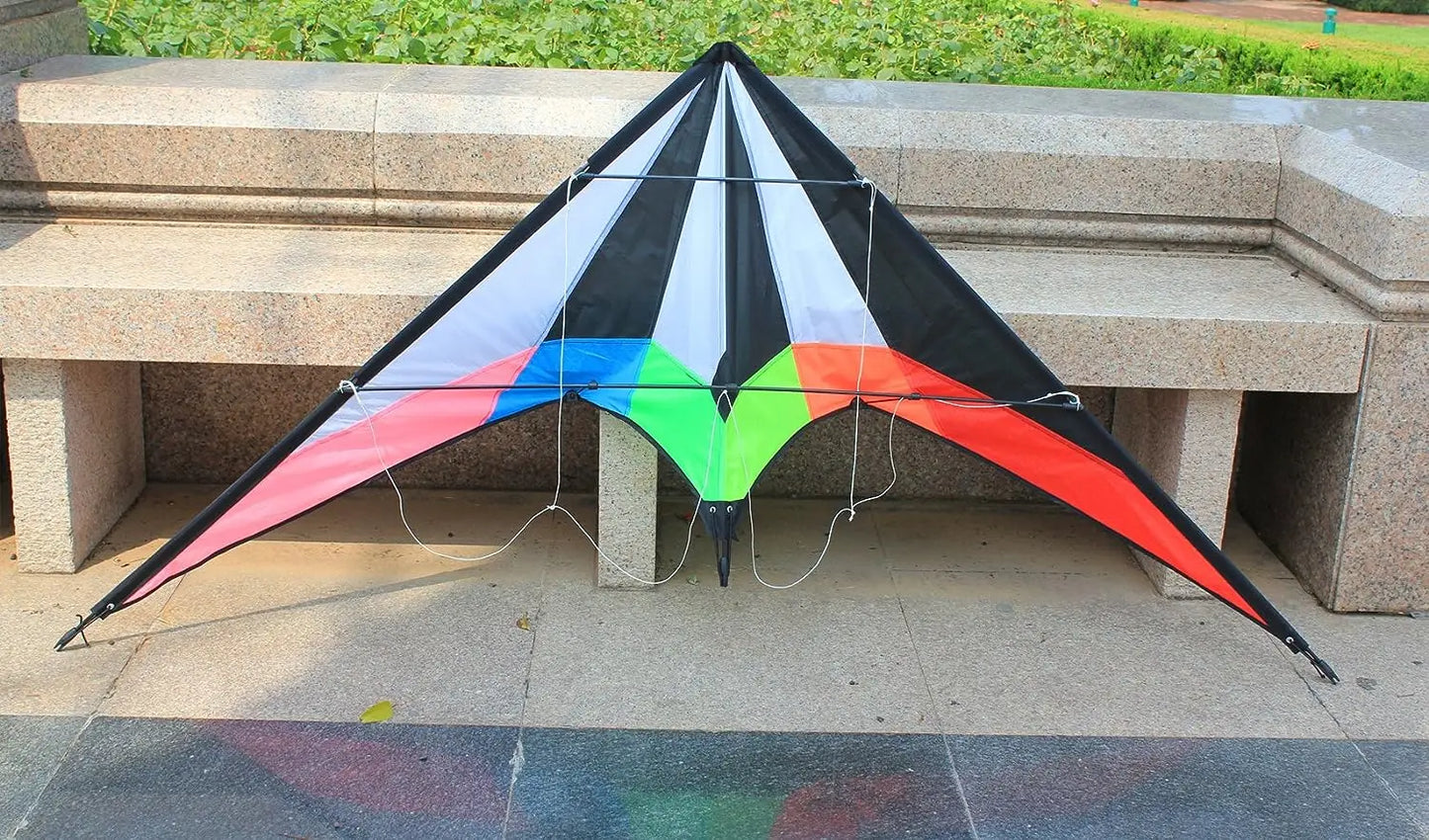 48-Inch Rainbow Dual Line Stunt Kite - Professional Flying Kite with Handles and Lines