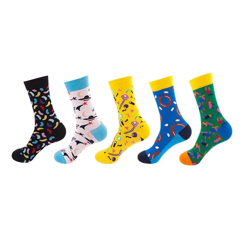 5-Pair Funny Printed Sports Socks - Harajuku Hip Hop Casual Fashion Socks for Men & Women