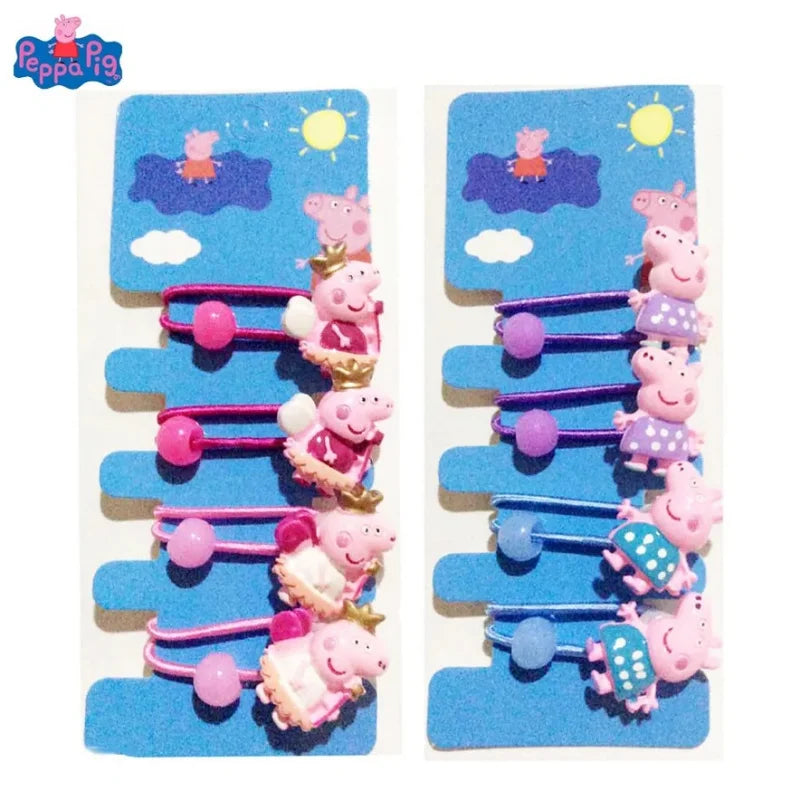 Peppa Pig Hairpins & Hair Rope Set – Kawaii Peppa Pig & George Bb Clips for Girls, Children’s Accessories for Students