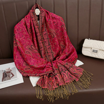 Luxury Autumn Cashmere Pashmina Shawl – Warm Winter Scarves for Women, Printed Cotton Foulard Stole Scarf 2023