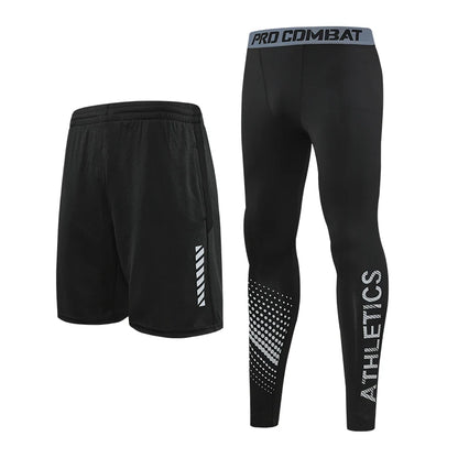 Men’s 2-Piece Sports Set — Tight Cycling & Fitness Shorts, Quick-Dry, High-Elasticity Running & Training Compression Pants