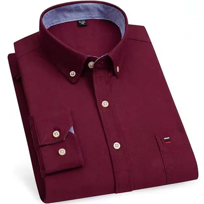 Men’s Checkered Oxford Shirt - Long Sleeve Cotton Button Down Gingham Top with Single Pocket 6XL-7XL