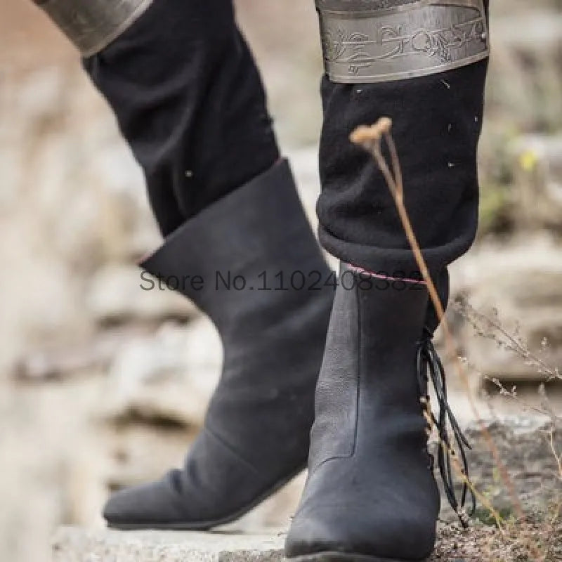 Men’s Medieval PU Leather Ankle Boots - Victorian Renaissance Knight LARP Cosplay Shoes