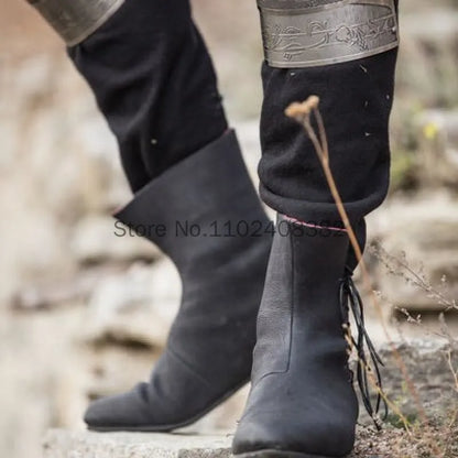 Men’s Medieval PU Leather Ankle Boots - Victorian Renaissance Knight LARP Cosplay Shoes