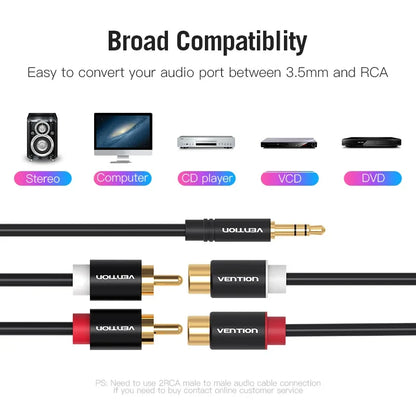 Vention 3.5mm to Dual RCA Female AUX Audio Splitter Cable Y Adapter for iPhone, PC, Speakers & Stereo Systems
