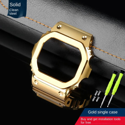 Gold and Black Stainless Steel Bezel and Strap Set for Casio G-Shock DW-5600, GW-B5600 & GW-M5610 - Metal Watch Case Modification Kit
