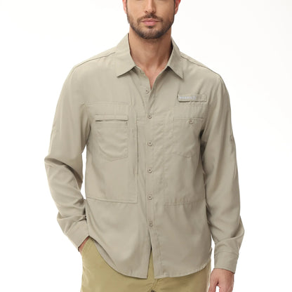 Men's UPF 50+ Fishing Shirt – Lightweight Long Sleeve Sun Protection Shirt with Breathable Mesh Back