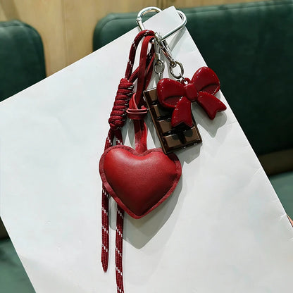 Kawaii Heart Leather Keychain - Trendy Chocolate Pendant Bag Charm Decorative Accessory
