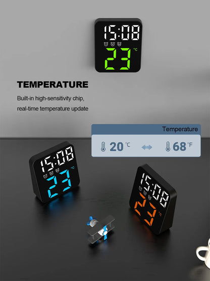 Digital Alarm Clock for Bedrooms – Temperature Display, Adjustable Brightness, Voice Control, 3 Alarms, 12/24H Wall Clock