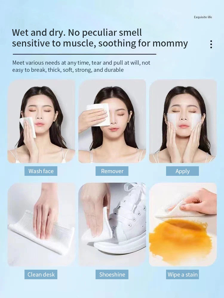 Extra Thick Disposable Facial Towels - Gentle & Absorbent Cotton Makeup Remover Wipes