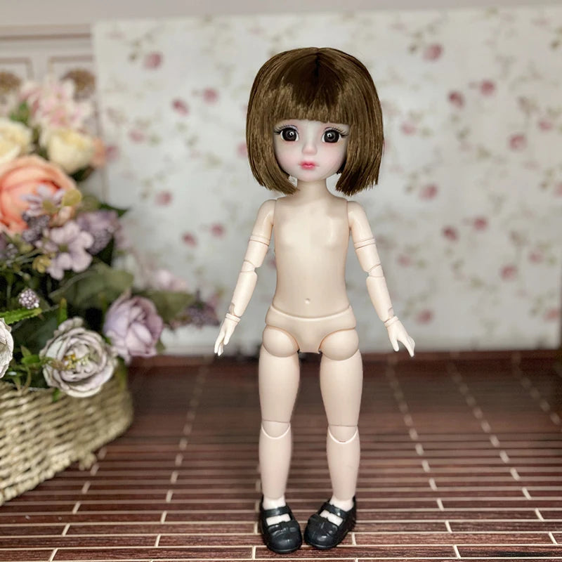30cm 1/6 BJD Ball Jointed Doll – Starry Gray Eyes with Lolita Fashion Dress, DIY Toy Gift for Girls