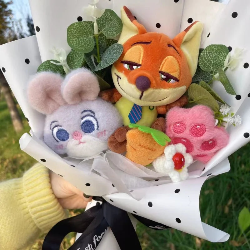 Zootopia Plush Dolls – Judy Hopps & Nick Wilde Handmade Plush Bouquet, Creative Gift for Christmas, Birthday & Valentine’s Day