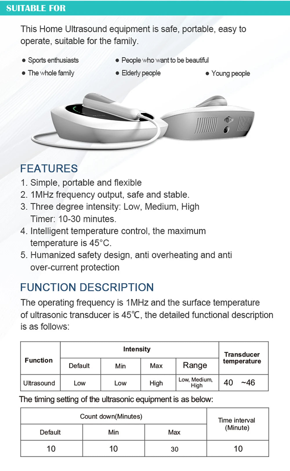Ultrasound Physiotherapy Massage Device – 1MHz Intensity for Muscle & Joint Pain Relief, No-Drug Ultrasonic Machine