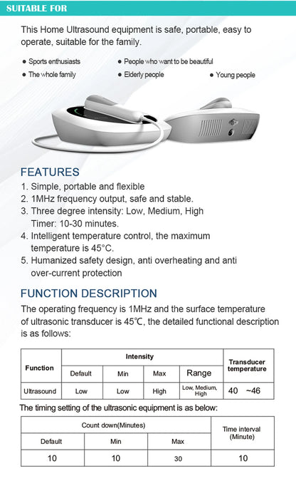 Ultrasound Physiotherapy Massage Device – 1MHz Intensity for Muscle & Joint Pain Relief, No-Drug Ultrasonic Machine