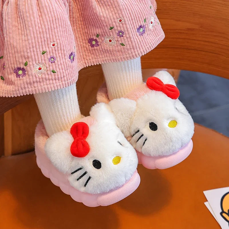 Anime Pikachu Plush Slippers for Kids – Soft, Non-Slip Warm Indoor Shoes for Autumn/Winter & Christmas Gifts