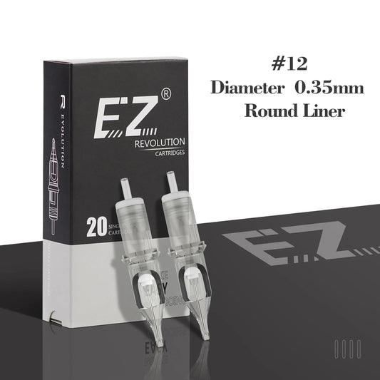 EZ Revolution #12 0.35mm Tattoo Needle Cartridges - Round Liner RC Series 20-Pack