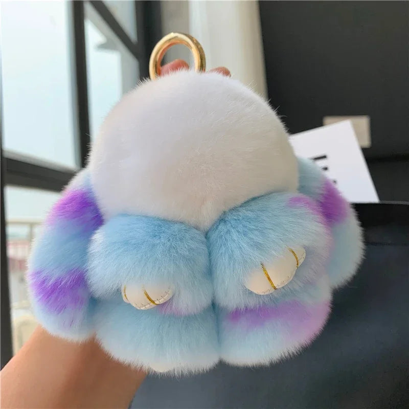 10cm Cute Plush Bunny Keychain – Women’s Fur Pom Pom Angel Rabbit Bag Charm & Toy Pendant for Girls