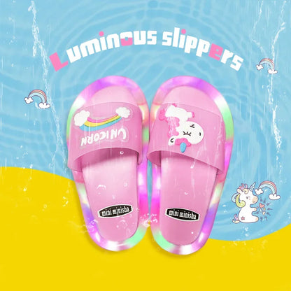Children’s Cartoon Unicorn Slippers – Light-Up Cute Animal Print Shoes for Boys & Girls, Toddler Bathroom Slippers