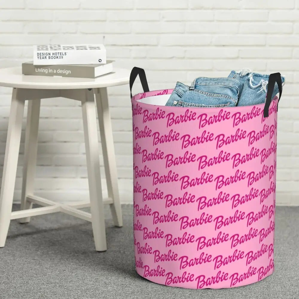 Custom Barbie Logo Laundry Basket – Collapsible Large Capacity Clothes Storage Bin, Disney Baby Hamper