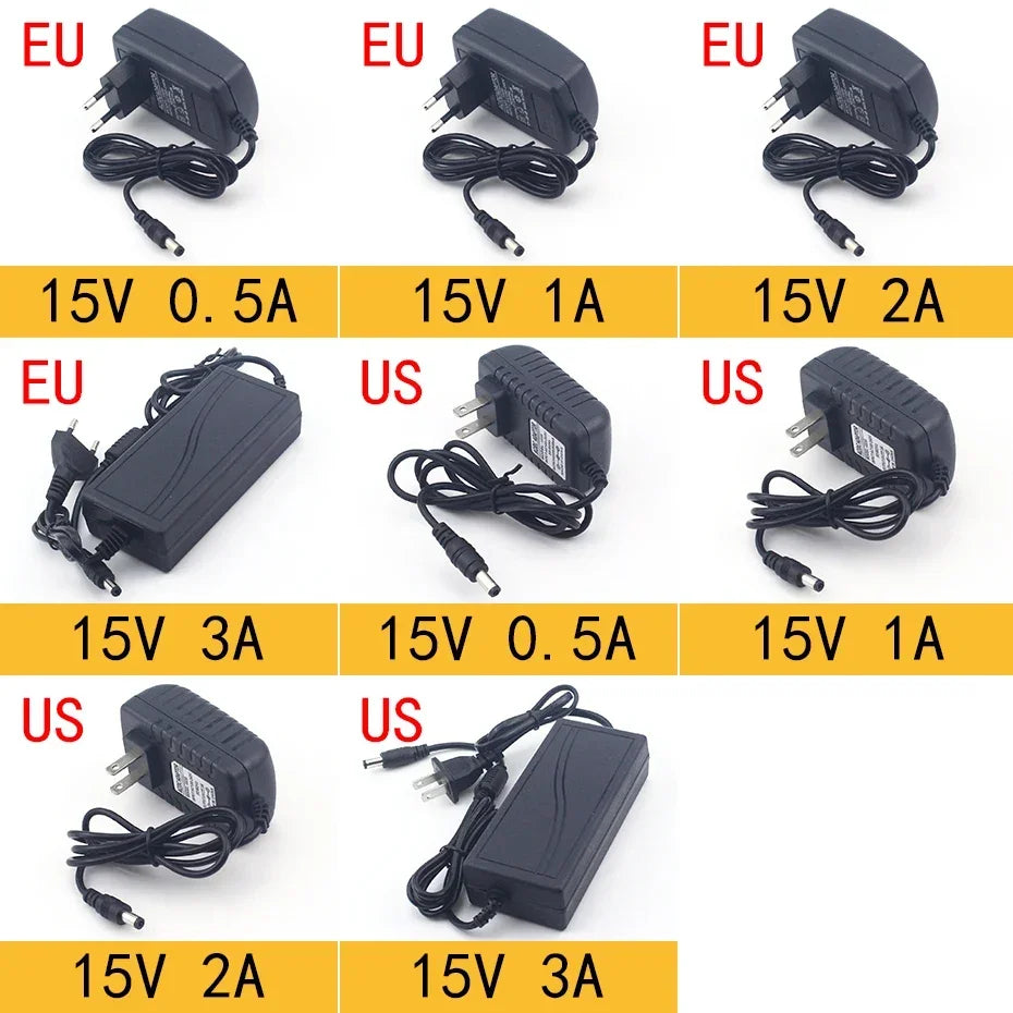 Universal AC/DC Power Adapter - 110–240V Input, 3V–24V Output for LED Lights and Electronics