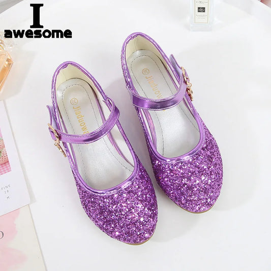 Girls Princess High Heel Shoes - Purple & Red Leather Party Dress Shoes for Kids Weddings & Special Occasions