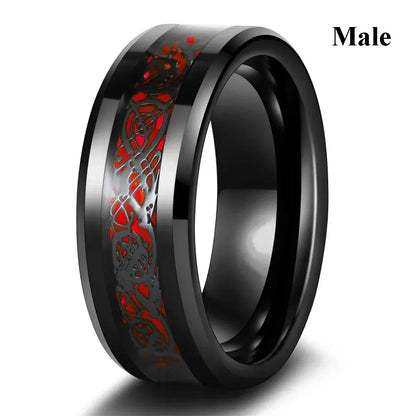 Couple Celtic Dragon Rings Set - Purple Rhinestone CZ Stainless Steel Wedding Jewelry for Men & Women