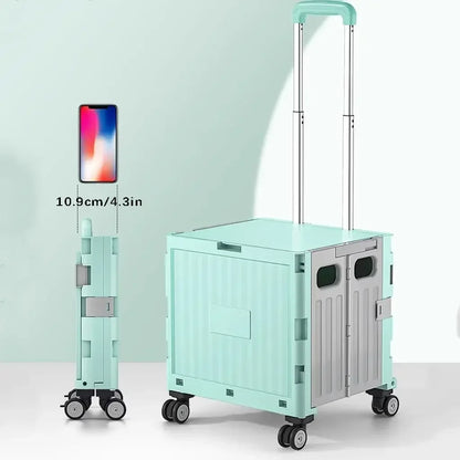 Portable Camping Trolley Storage Box - Folding Outdoor Organizer with Adjustable Handle for Picnics & Travel