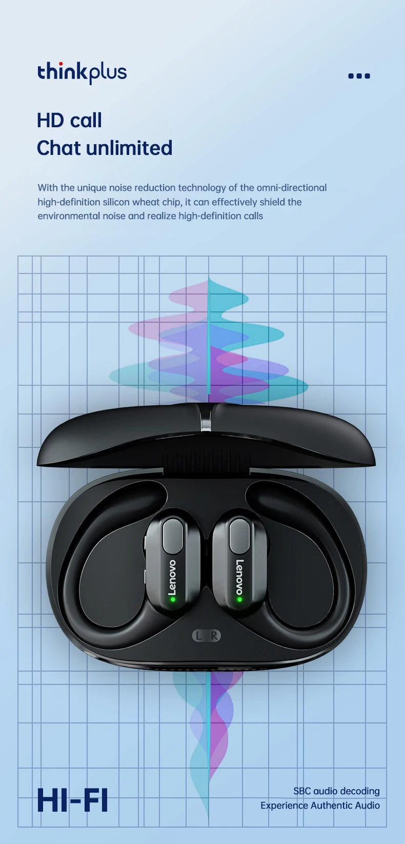 Lenovo XT80 Sports Wireless Earphones — TWS Bluetooth 5.3, HiFi Stereo, LED Power Display, Built-in Mic Headphones