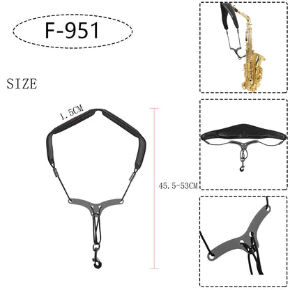 Saxophone Neck Strap - Adjustable Leather Universal Fit for Soprano, Alto, Tenor Sax with Secure Closed Hooks