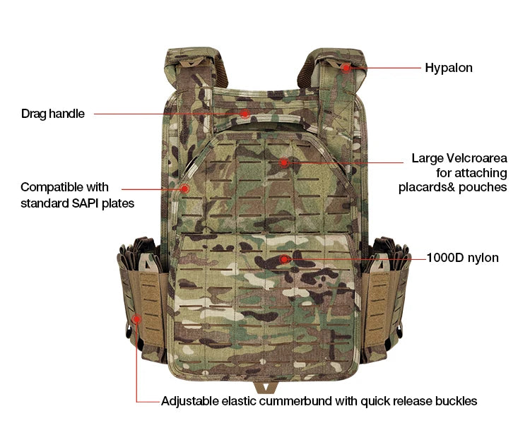 YAKEDA ATFG MOX CAMO Tactical Plate Carrier – Lightweight, Quick Release, 1000D Nylon MOLLE Vest for Combat & Hunting