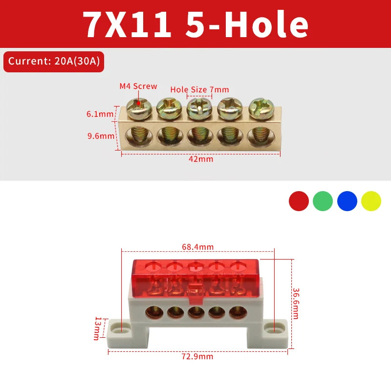 Brass Terminal Block A10 Multi-Hole (3–15 Way) – Neutral Power Distribution Terminal Strip for Electrical Cabinets & Panels
