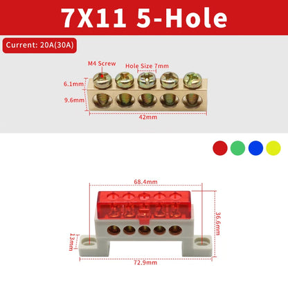 Brass Terminal Block A10 Multi-Hole (3–15 Way) – Neutral Power Distribution Terminal Strip for Electrical Cabinets & Panels
