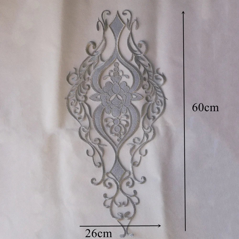 Silver Baroque Sequin Flower Applique – Embroidered Iron-On Patch for Wedding & DIY Crafts