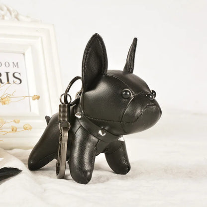 Punk French Bulldog PU Leather Dog Keychain — Fashion Bag Charm for Women Car Key Ring