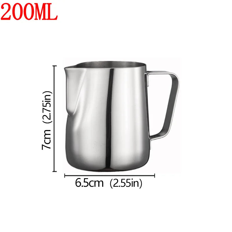 Stainless Steel Milk Frother Jug — Latte Pitcher with Measurement for Coffee & Espresso Barista Tools