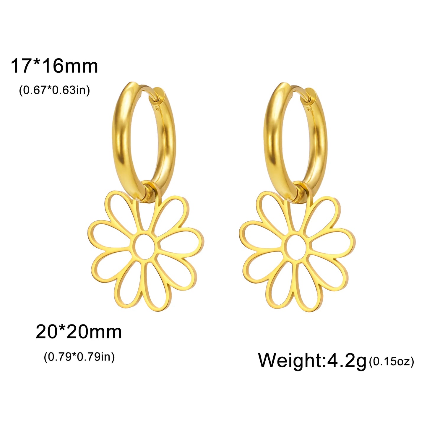 Nine Petal Flower Hoop Earrings - Stainless Steel Bohemian Hollow Pendant Jewelry Gift for Women