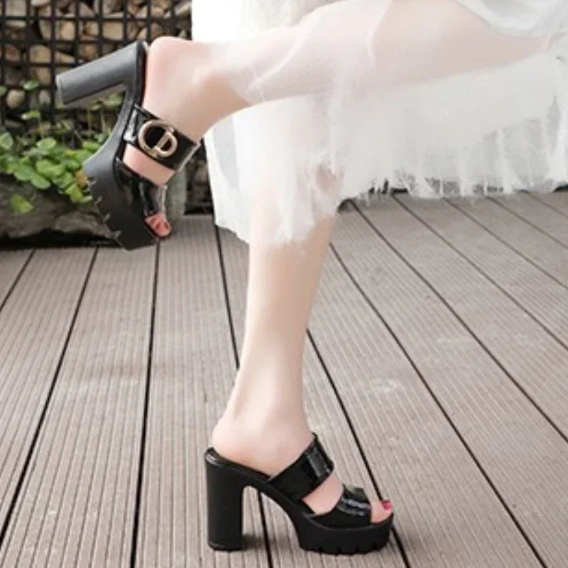 2024 Women’s Slip-On High Heel Platform Sandals – Trendy Summer Slides, Minimalist Sexy Comfortable Fashion Slippers
