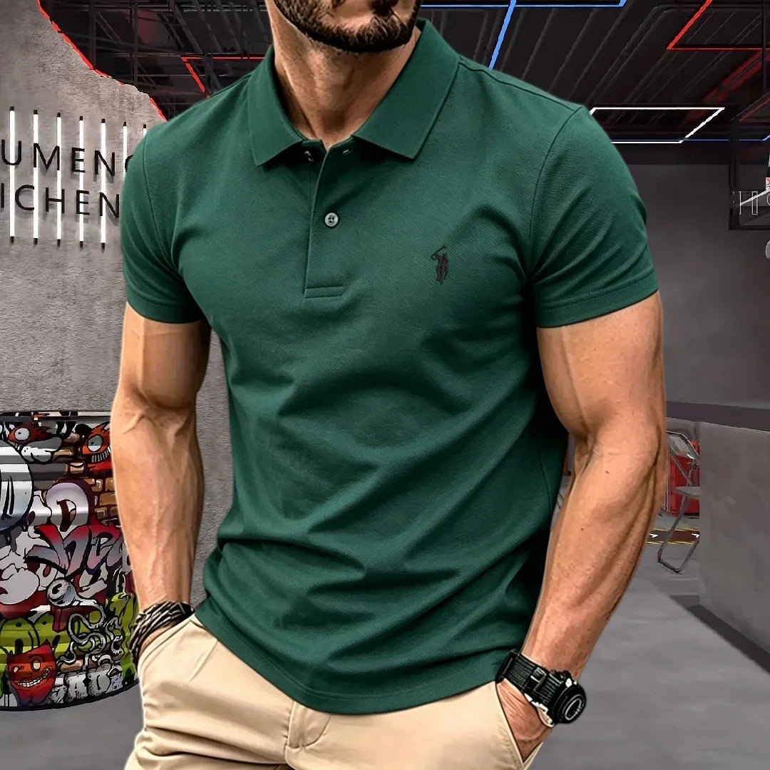 Men's 100% Cotton Luxury Polo Shirt - 2026 Summer Pony Embroidered Golf Casual Top