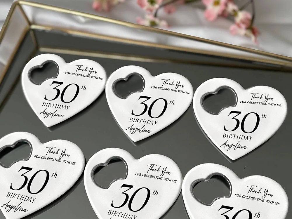 Custom Heart-Shaped Magnet Bottle Opener – 10-30pcs Engraved Bridal Shower & Wedding Party Favors in Bulk