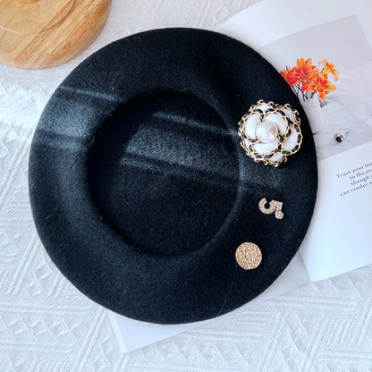 Flower Wool Beret – Winter Hat for Women, Elegant Daily Wear Beret Cap