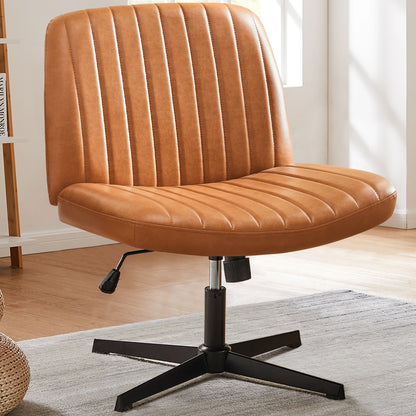 Adjustable Cross Legged Rocking Gaming Chair - Armless Wide Desk Swivel Task Chair for Home Office and Living Room