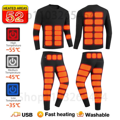 52-Zone USB Heated Winter Underwear for Men & Women – Thermal Electric Heating Jacket and Winter Clothing Accessories