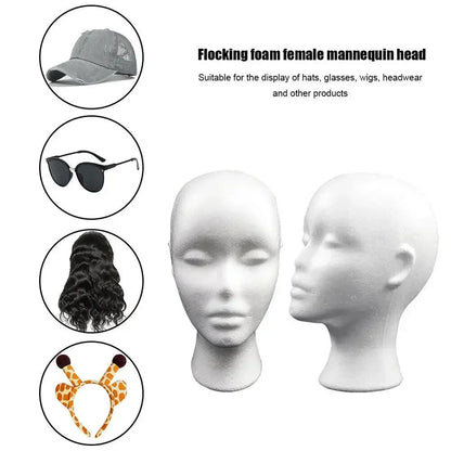 Female Styrofoam Mannequin Head — Foam Wig, Hair & Glasses Display Model