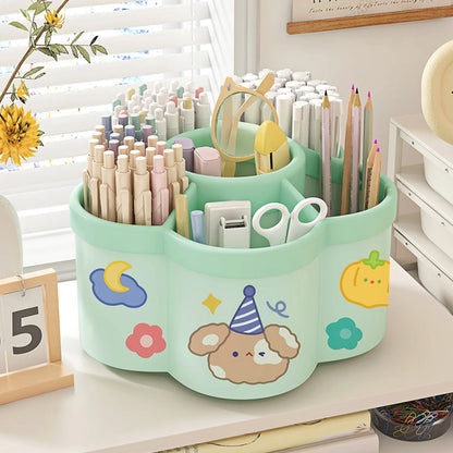 Rotating Pen Holder Desk Organizer - Large Capacity Storage Box for Pens, Cosmetic Brushes & Dorm Accessories