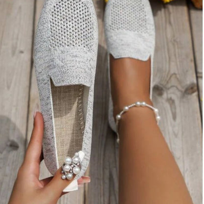 Solid Color Square Toe Mesh Loafers – Women’s Casual Slip-On Ballet Flats, Soft Bottom Knit Boat Shoes