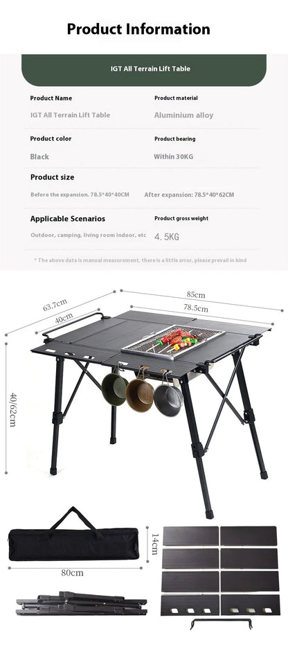 Lohascamping Folding Camping IGT Table – Lightweight Portable Roll Table with Adjustable Legs for BBQ, Desktop Burner & Backpacking