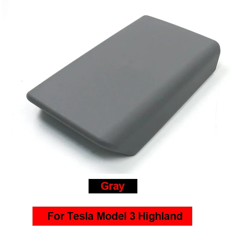 Tesla Model 3/Y 2023-2024 Armrest Protector Box Cover – Soft White TPE Center Console Pad for Model 3 Highland