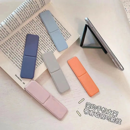 Desktop Folding Phone Stand with Ring – Push-Pull Adhesive Holder Solid Color Lazy Mount